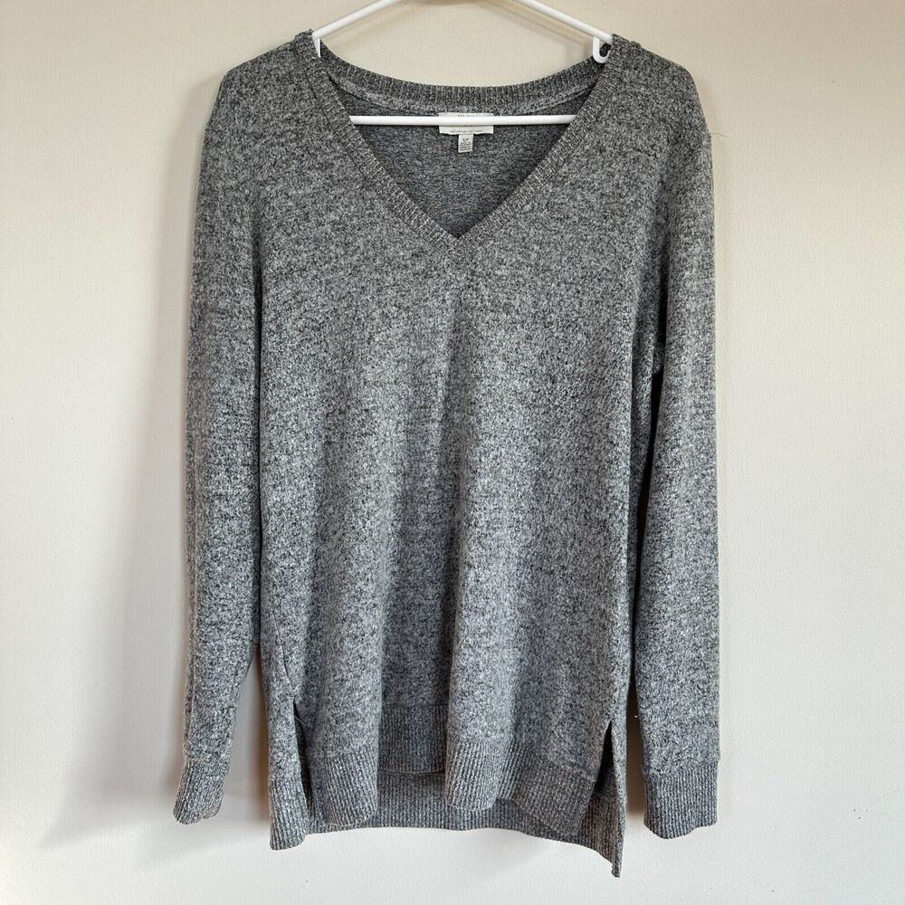 Lucky Brand Tunic Sweater Pullover V-Neck Long Sleeve Split Hem Boho Grey SMALL